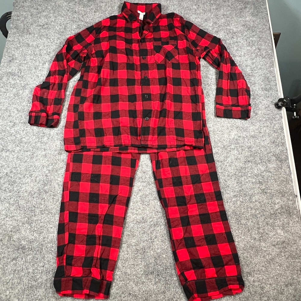 Wondershop Pajama Set Mens Large Black Red Plaid Cotton Straight Leg Sleepwear